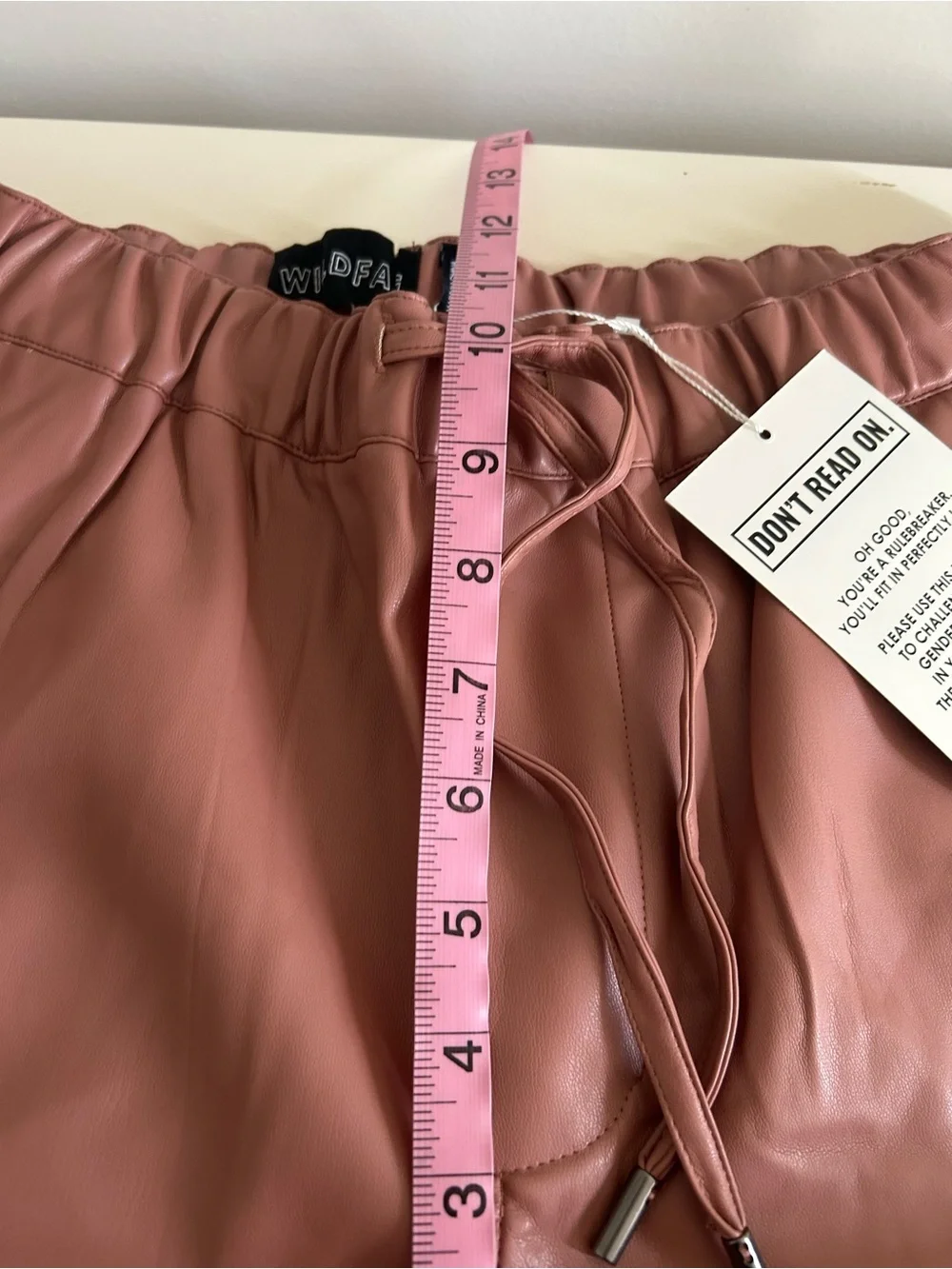 NWT Wildfang The Empower Vegan Leather Drawstring Pant Rose Brown size Medium